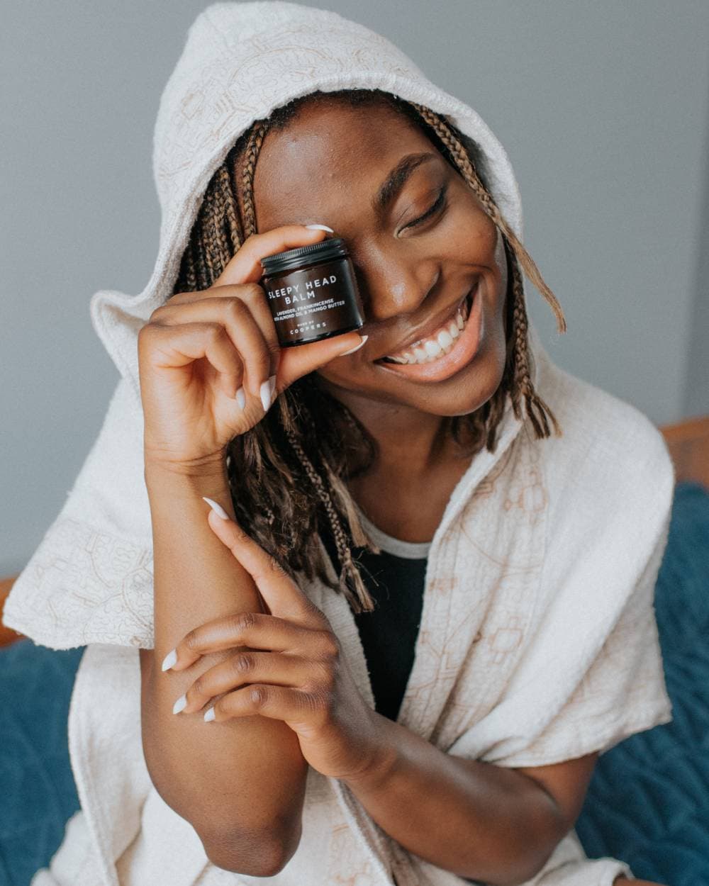 Woman showcasing product